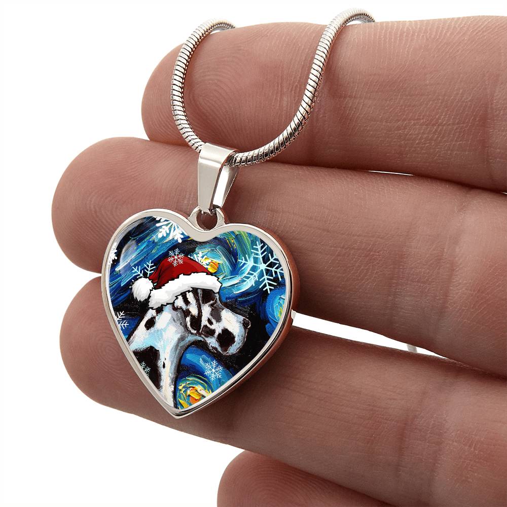 Harlequin Great Dane Christmas Heart Necklace