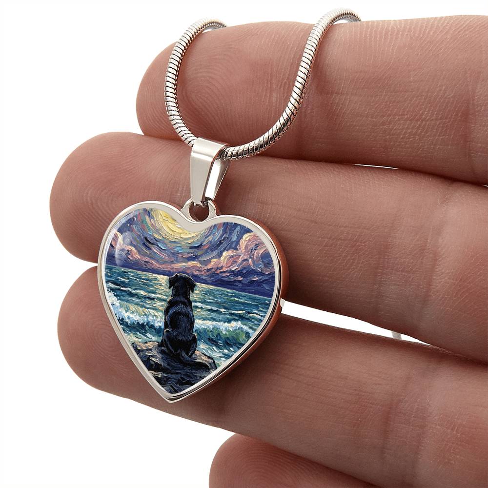Beach Night - Black Labrador Heart Necklace