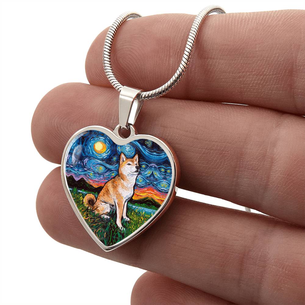 Shiba Inu Starry Night Heart Necklace