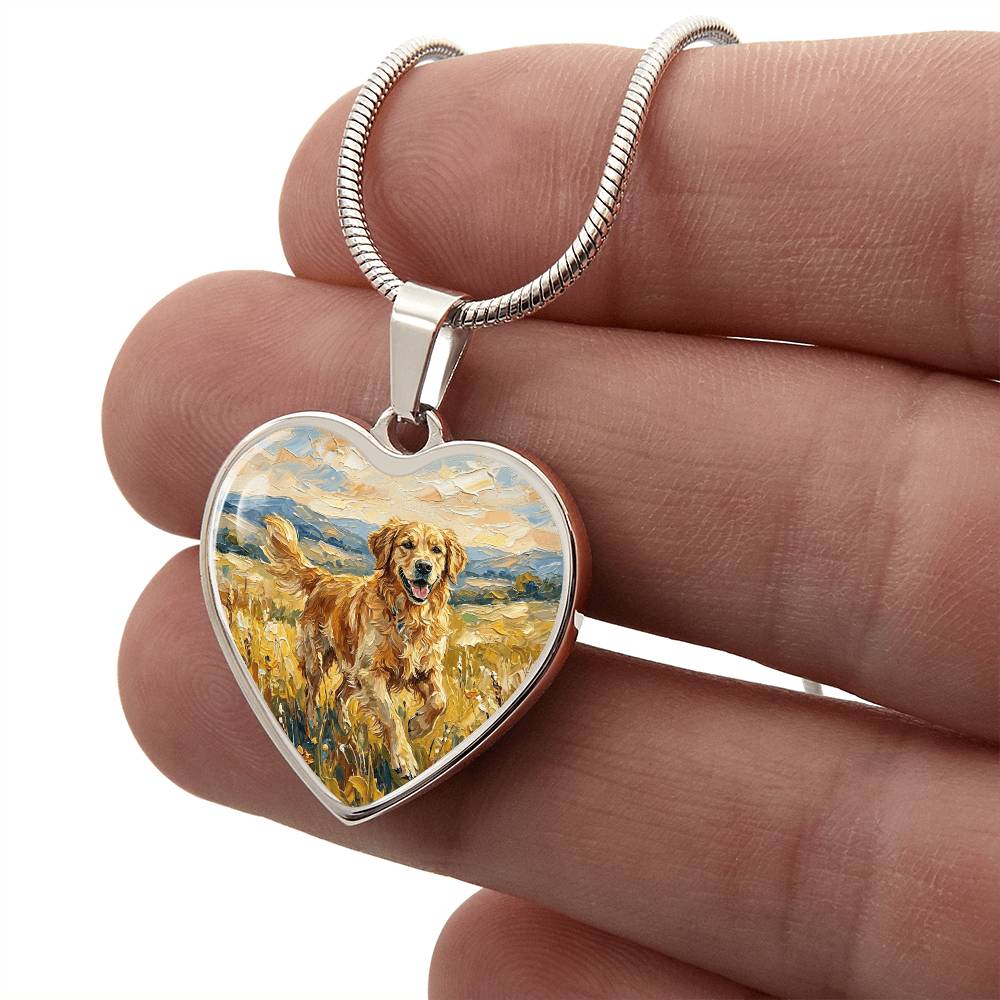 Happy Golden Retriever Heart Necklace
