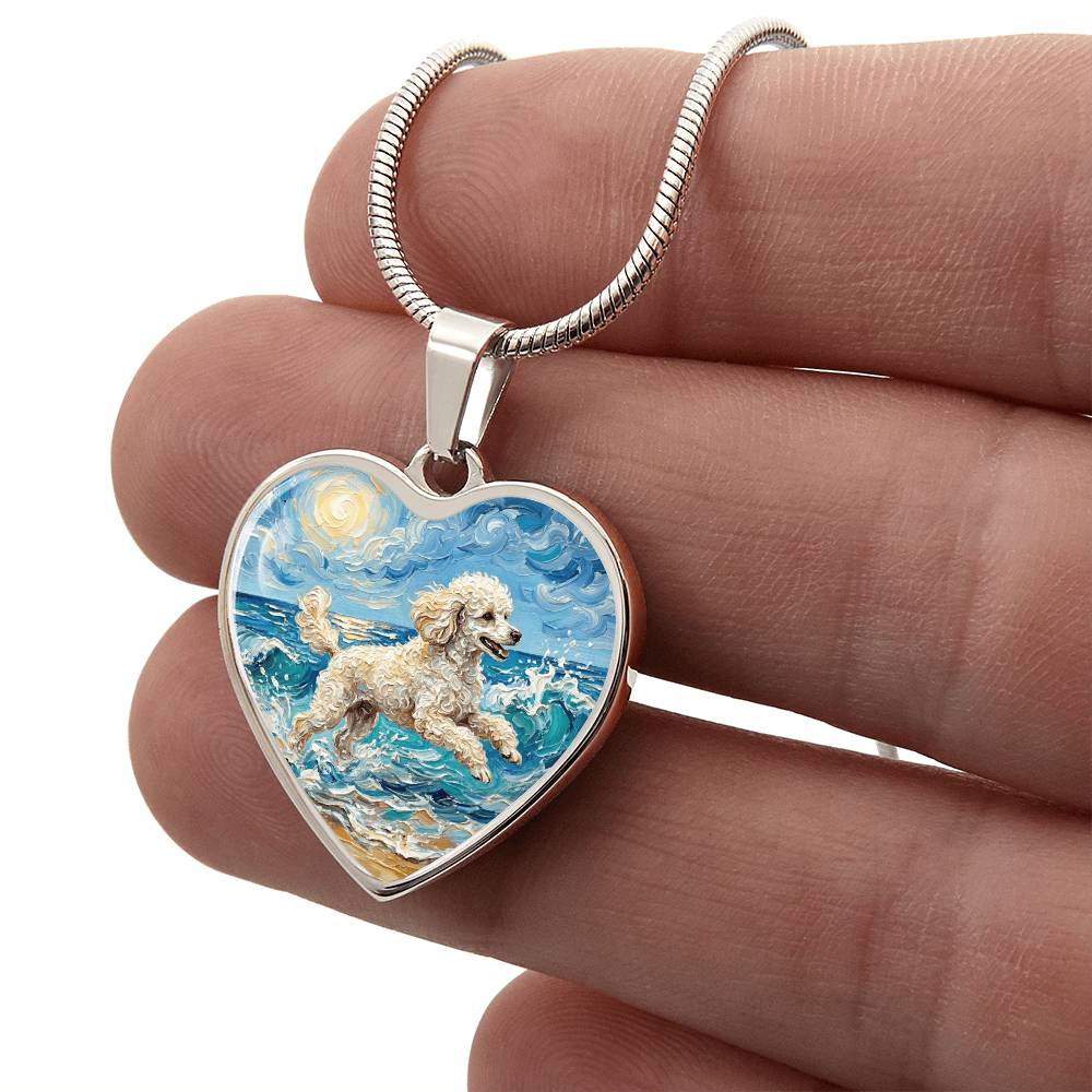 Beach Day - White Toy Poodle Heart Necklace