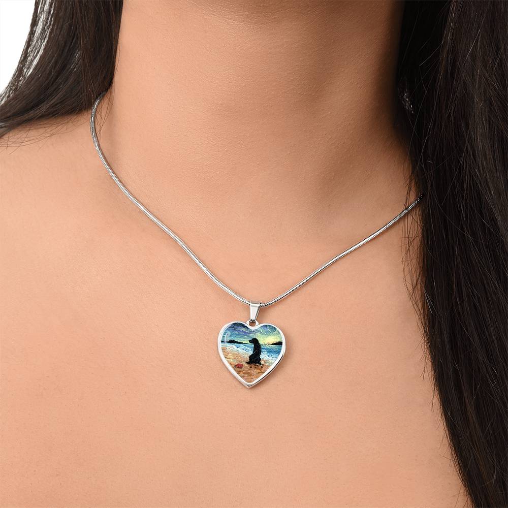Beach Days - Black Labrador with Frisbee Heart Necklace