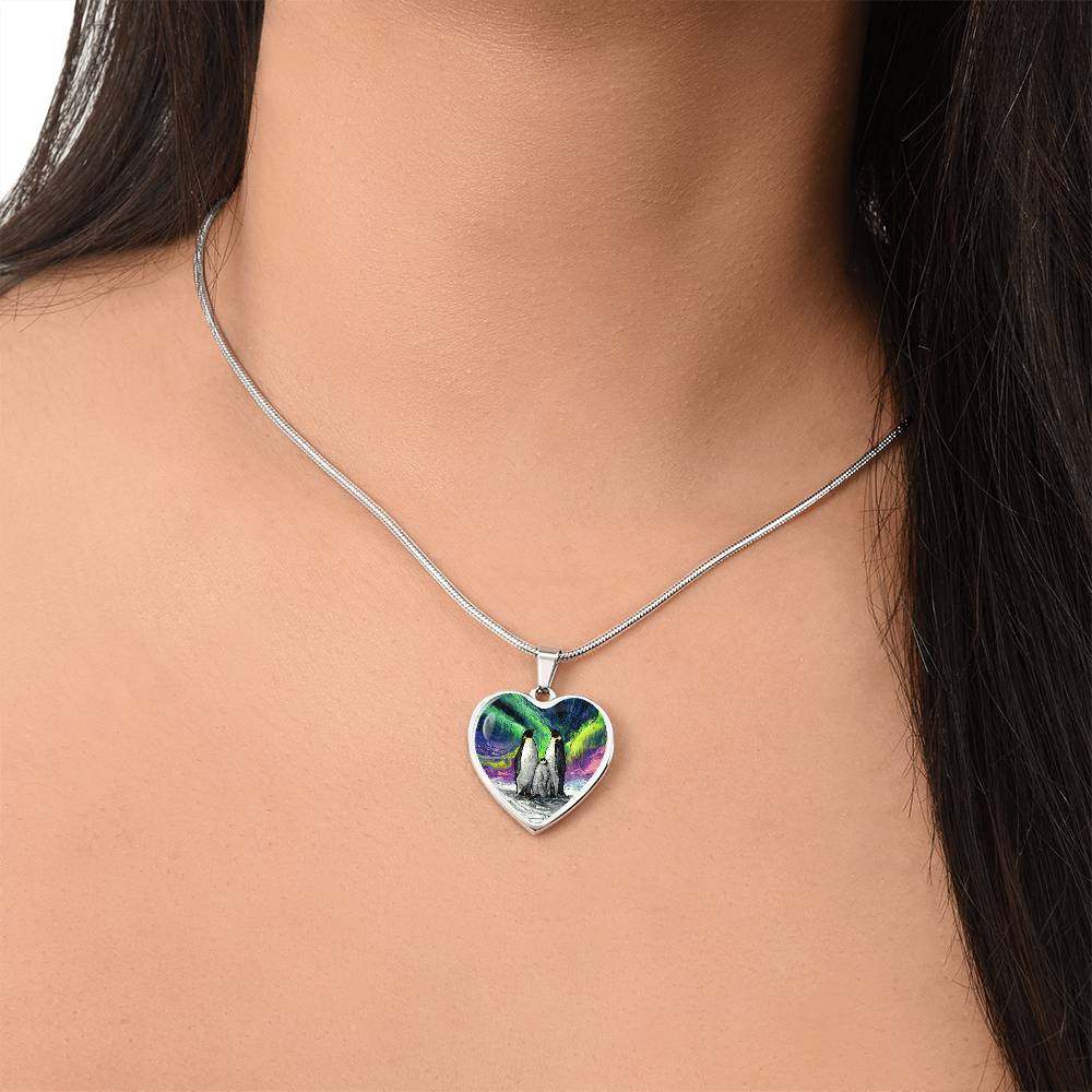 Enjoying The Show Penguin Family Heart Necklace