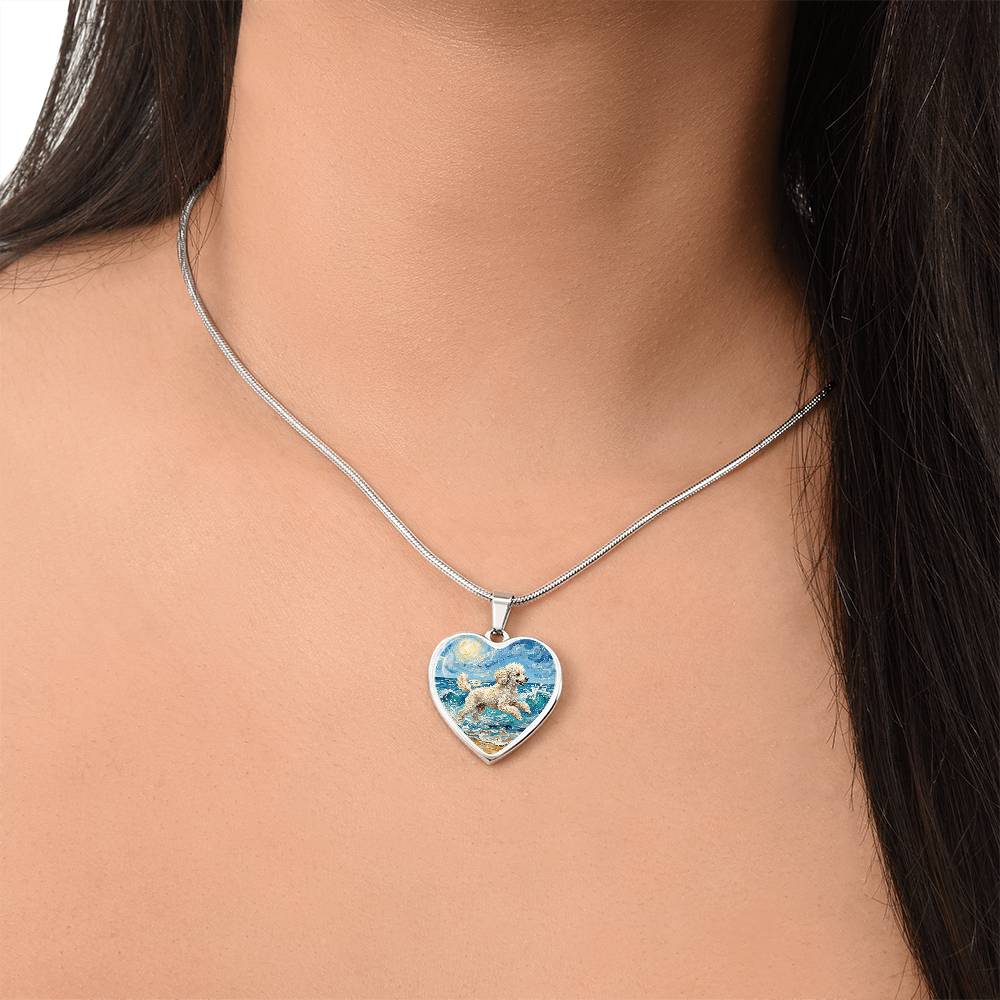 Beach Day - White Toy Poodle Heart Necklace