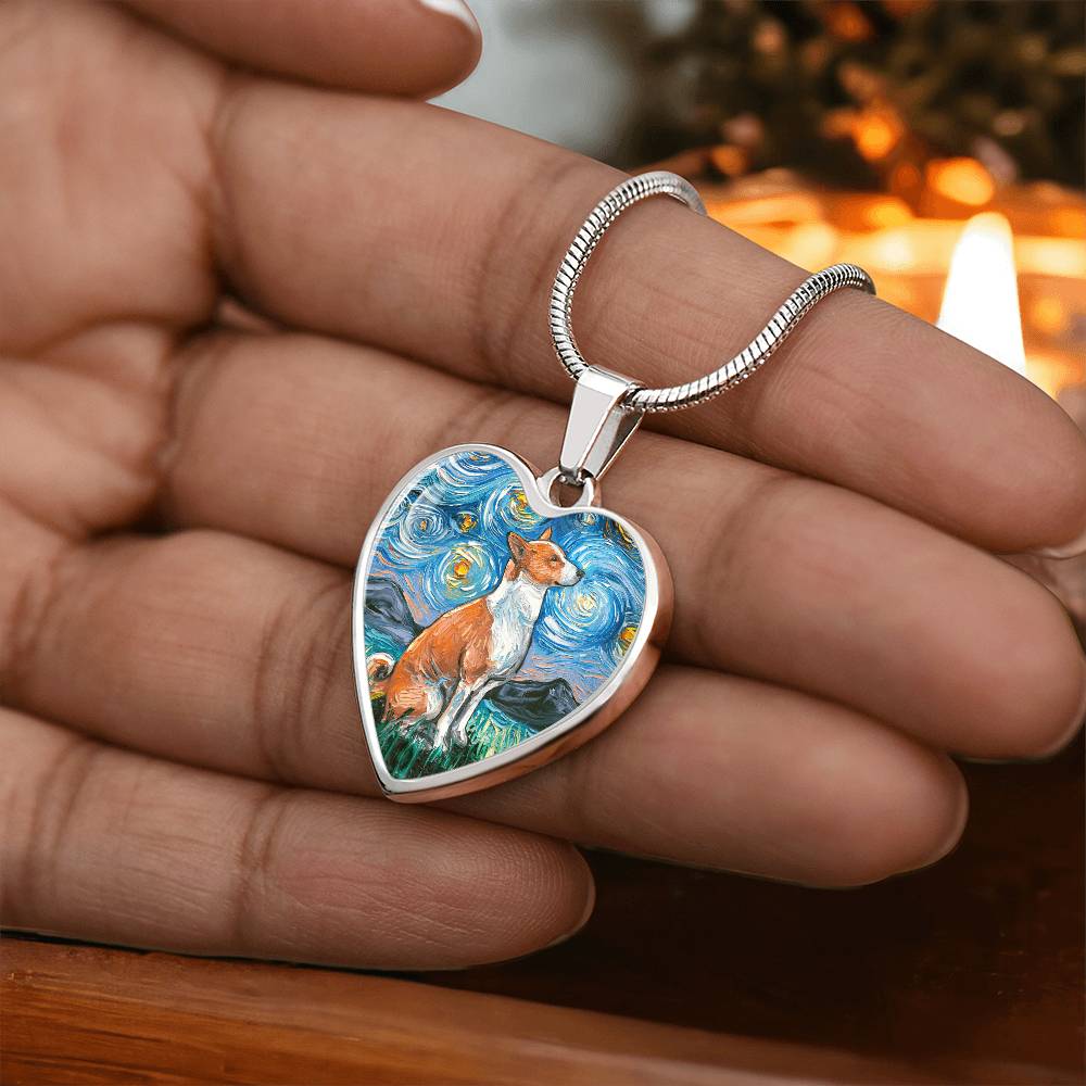 Basenji Starry Night Heart Necklace