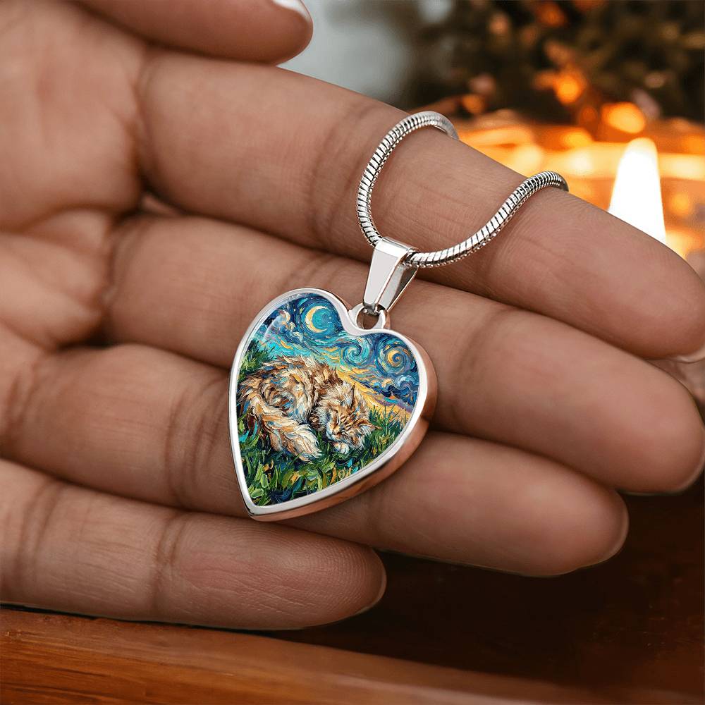 Sleepy Maine Coon Night Heart Necklace