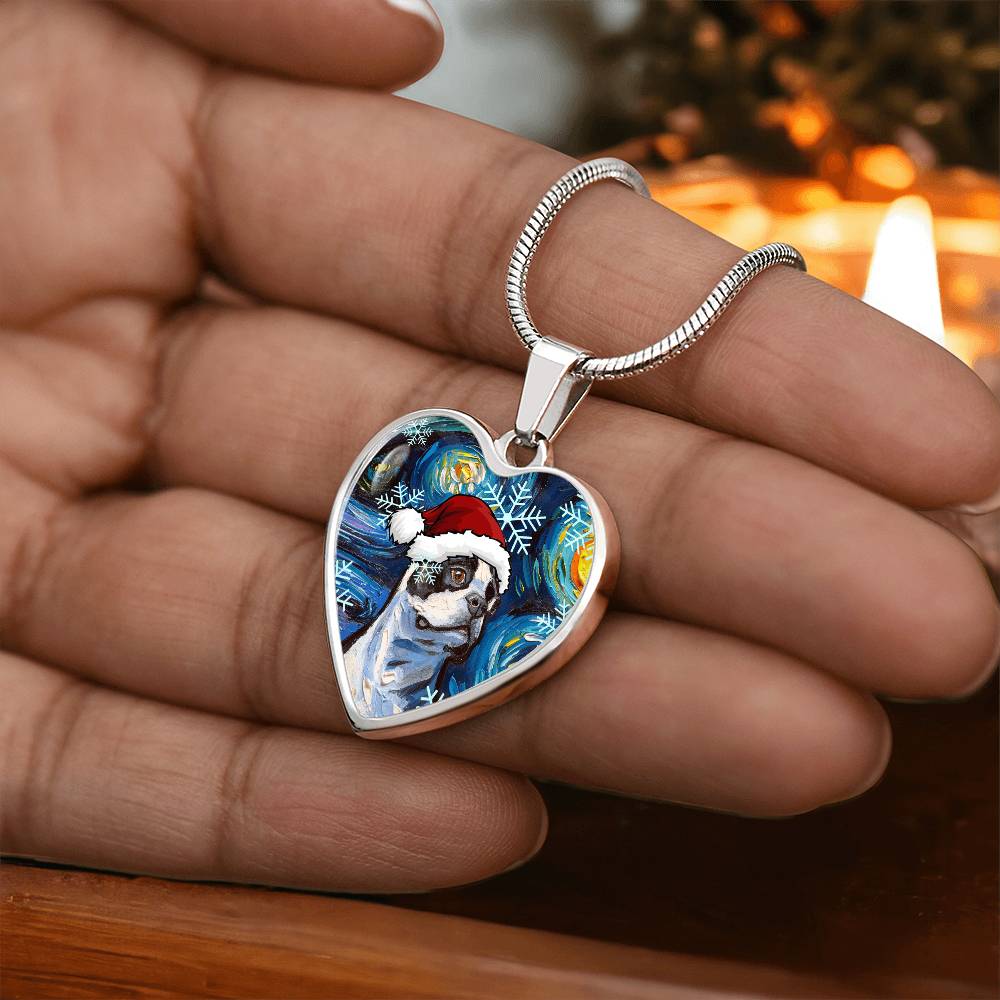 Boston Terrier Christmas Heart Necklace
