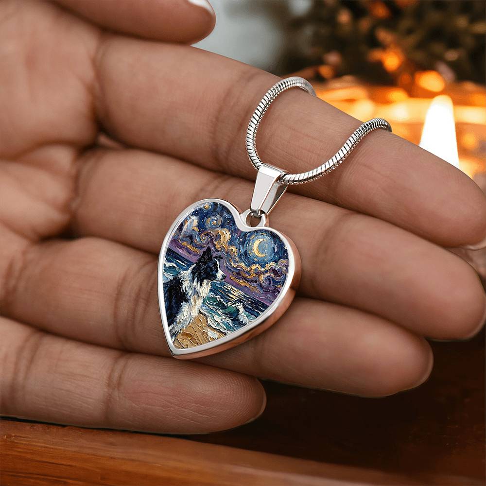 Border Collie Portrait Heart Necklace