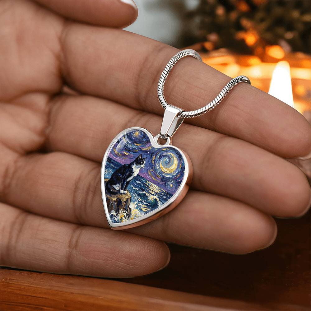 Beach Nights - Tuxedo Cat Heart Necklace