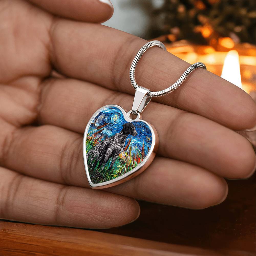 Black German Short Hair Pointer Starry Night Heart Pendant