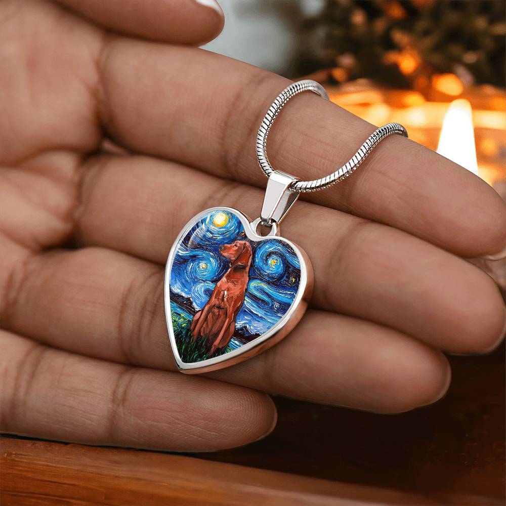 Redbone Coonhound Starry Night Heart Necklace