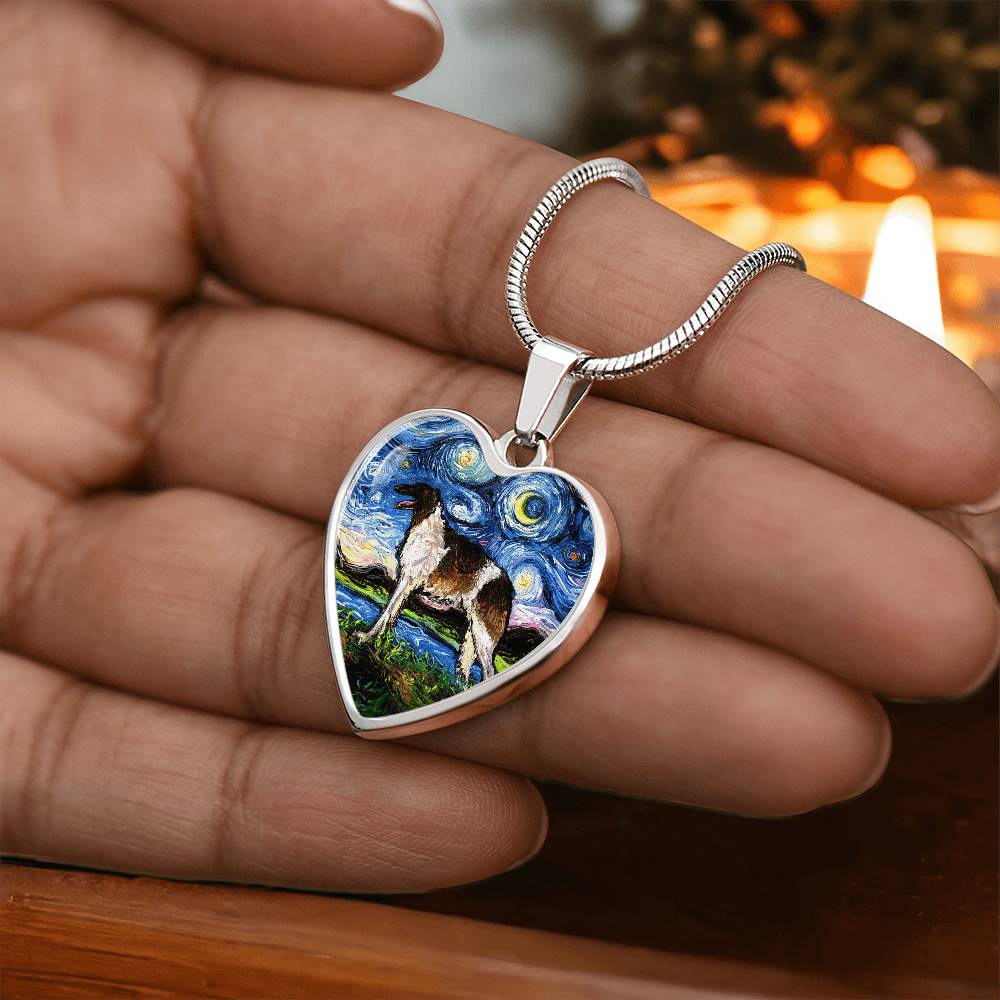 Borzoi Starry Night Heart Necklace