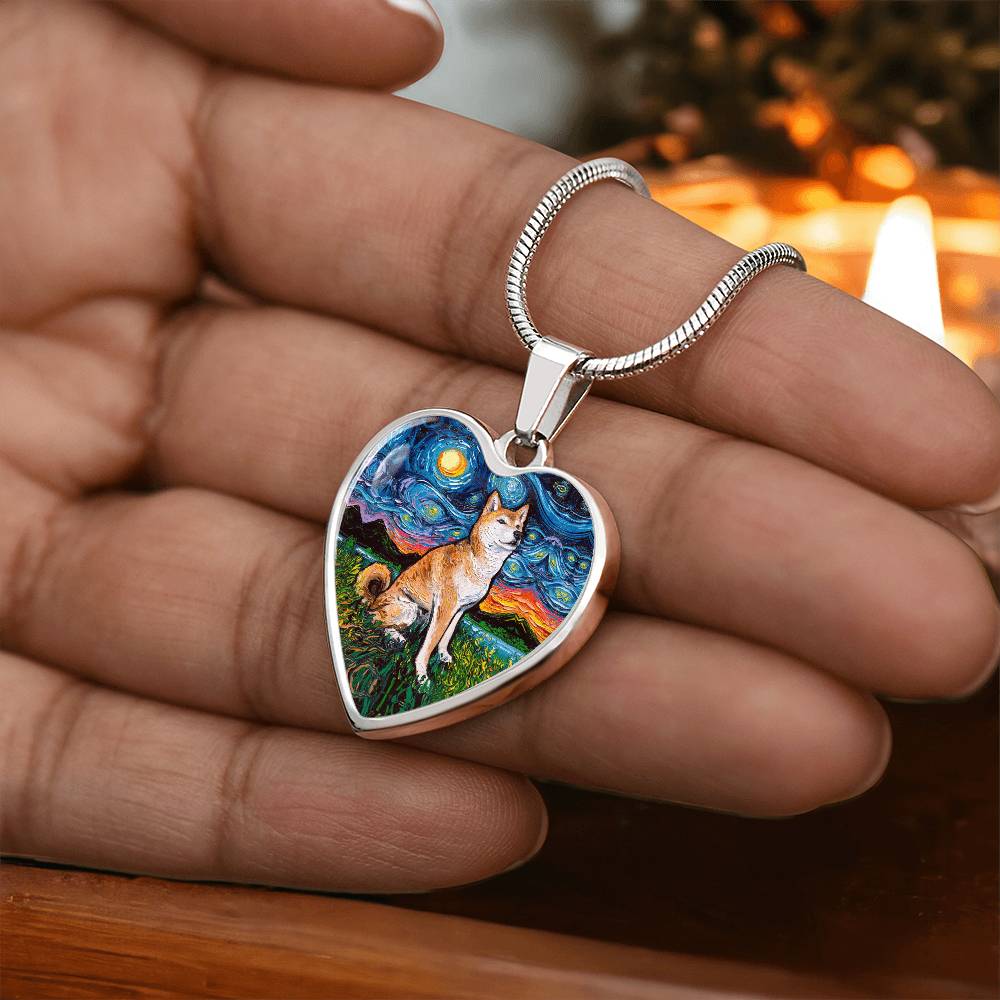 Shiba Inu Starry Night Heart Necklace