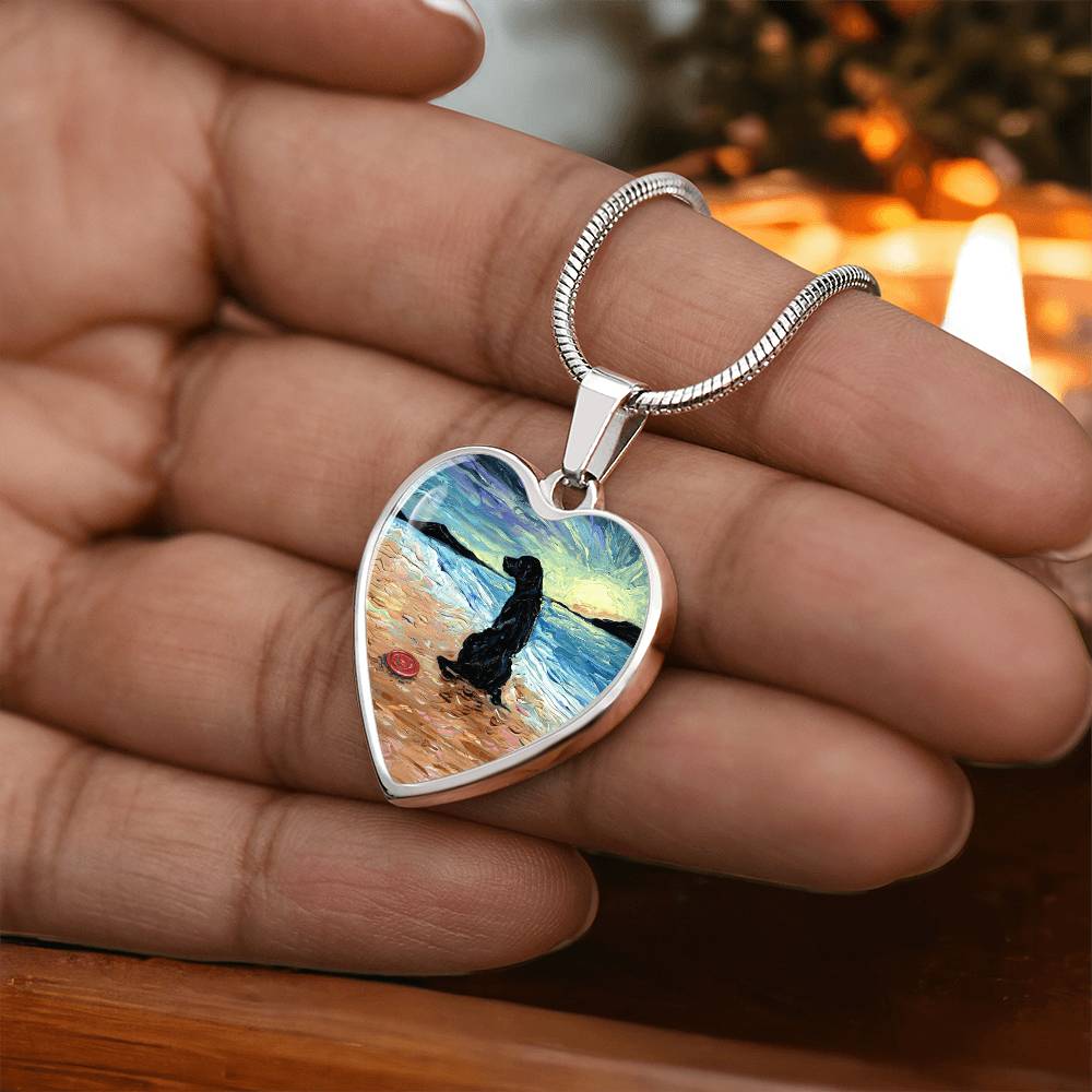 Beach Days - Black Labrador with Frisbee Heart Necklace