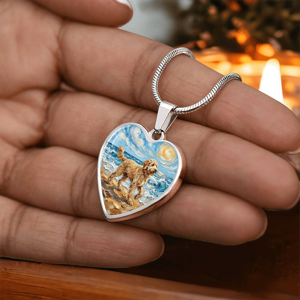 Beach Day - Goldendoodle Heart Necklace