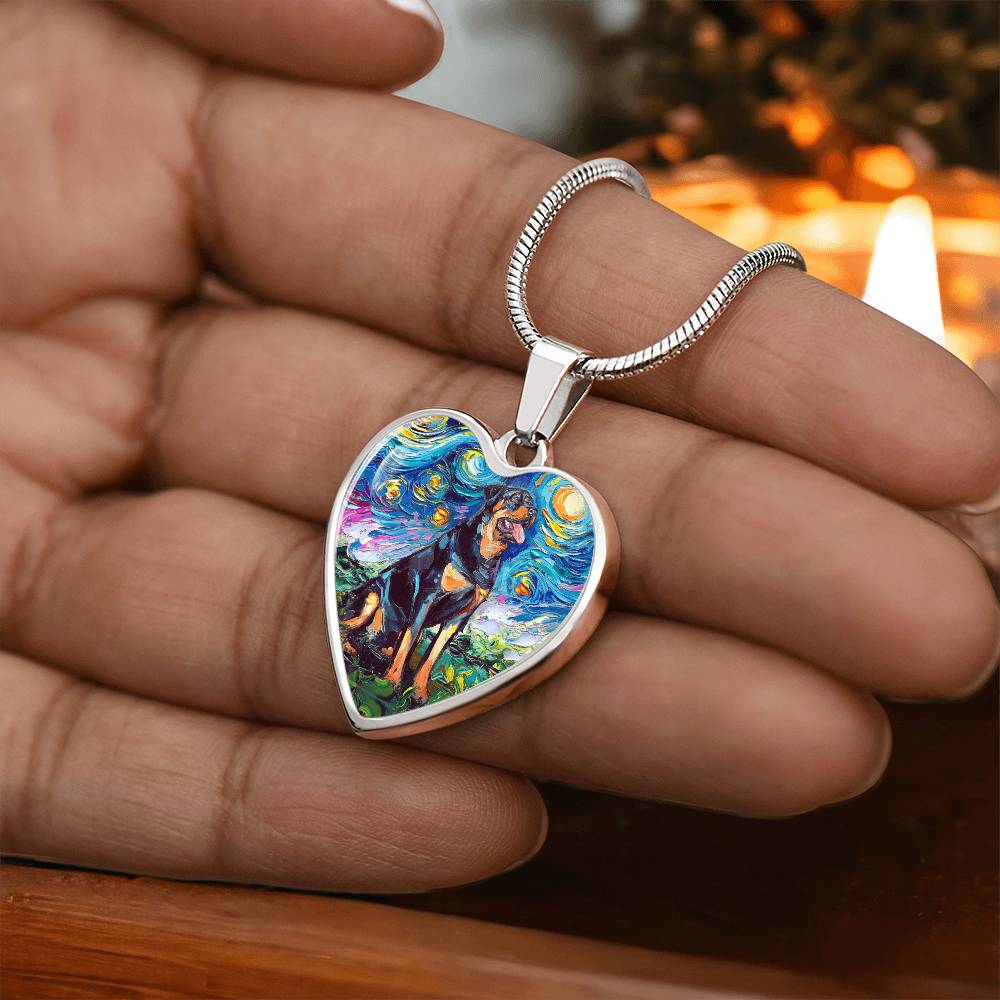 Rottweiler Starry Night Heart Necklace
