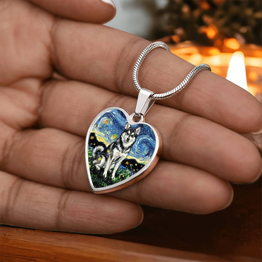 Alaskan Klee Kai Starry Night Heart Necklace