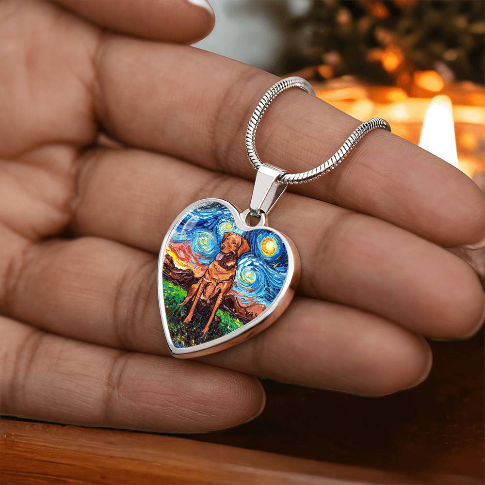 Fox Red Labrador Starry Night Heart Necklace