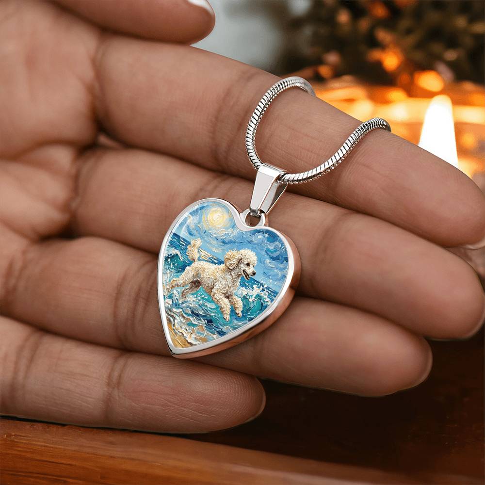 Beach Day - White Toy Poodle Heart Necklace
