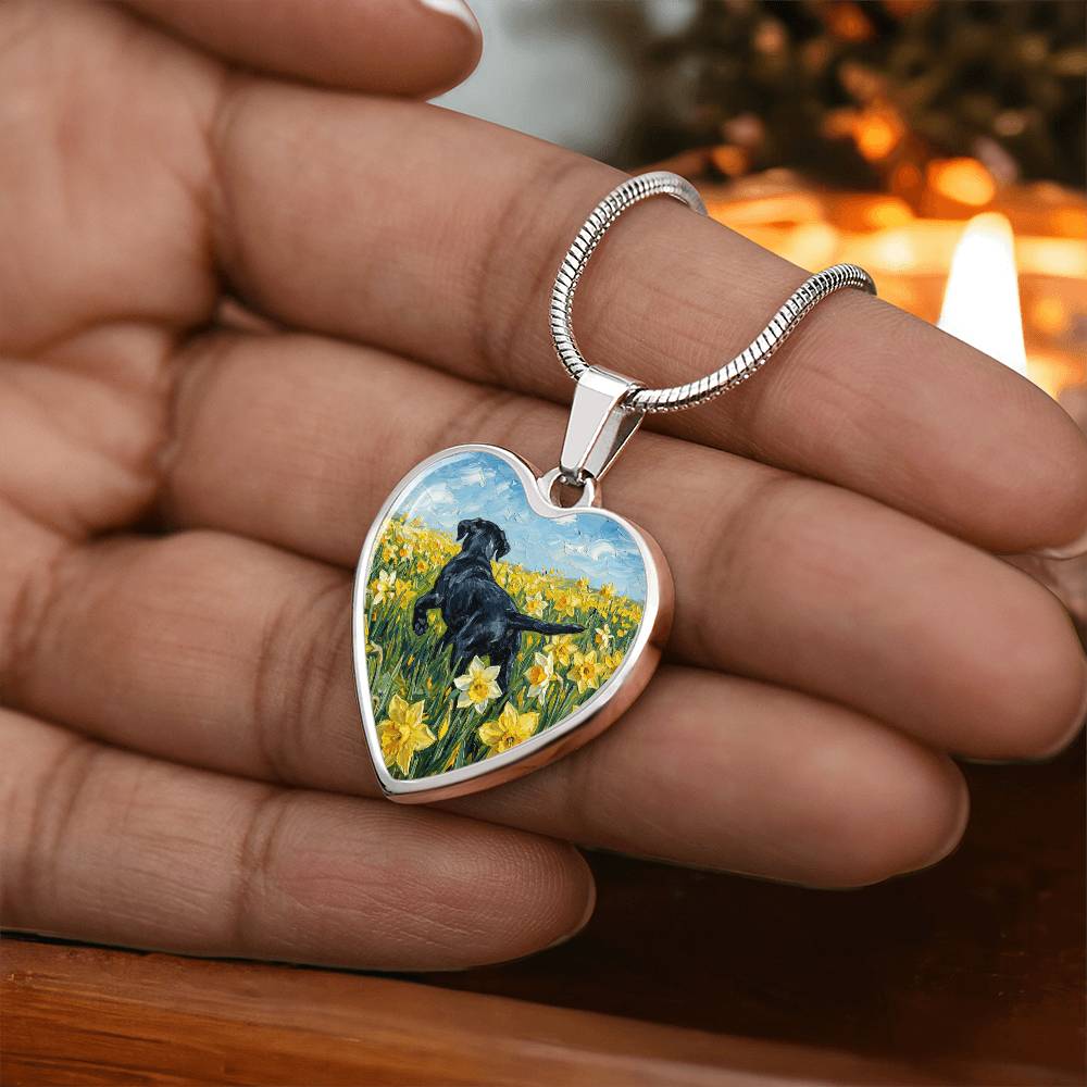 Amongst The Flowers - Black Labrador Heart Necklace