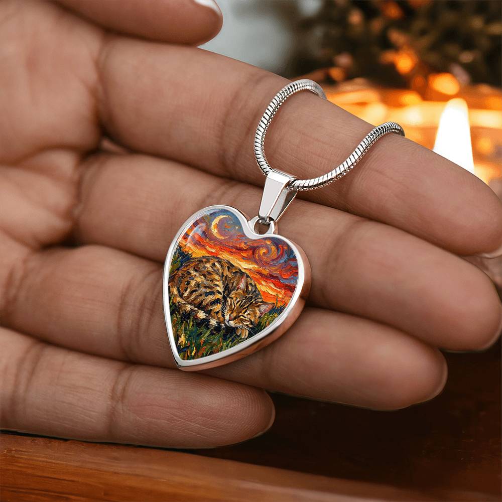 Sleepy Egyptian Mau Night Heart Necklace