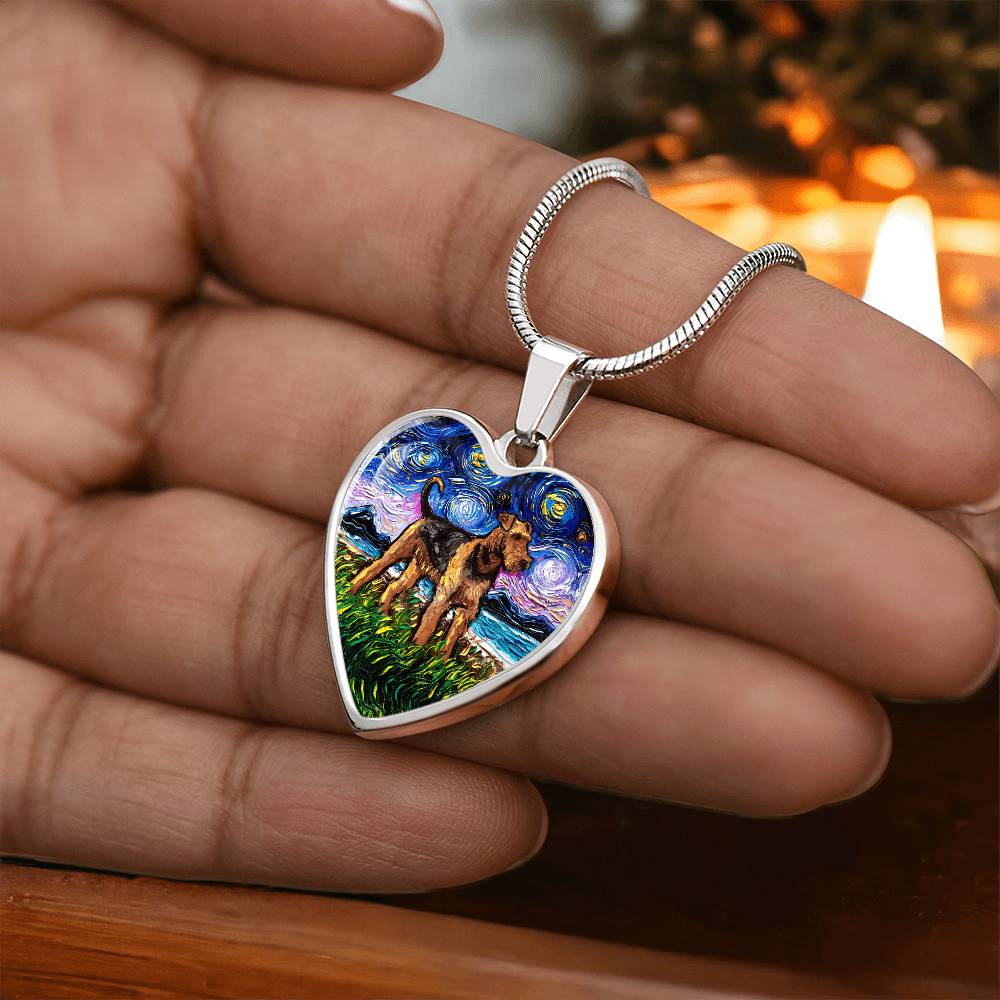 Airedale Starry Night Heart Necklace