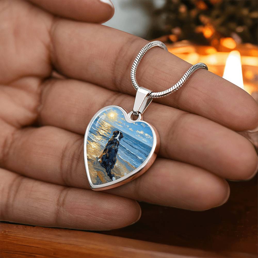 Beach Day - Bernese Mountain Dog Heart Necklace