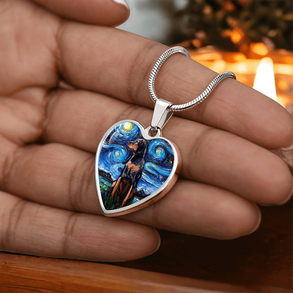 Black and Tan Coonhound Starry Night Heart Necklace