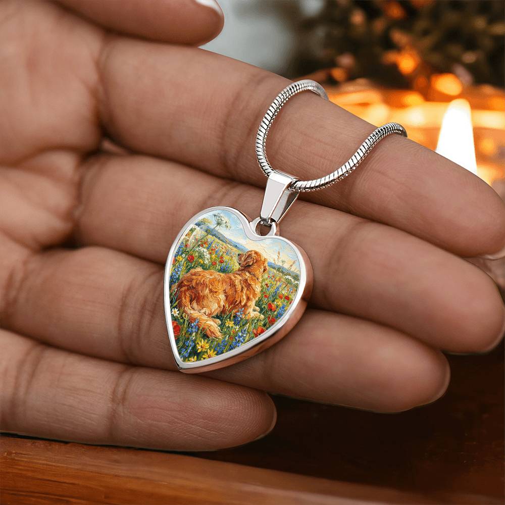 Amongst The Flowers - Golden Retriever Heart Necklace