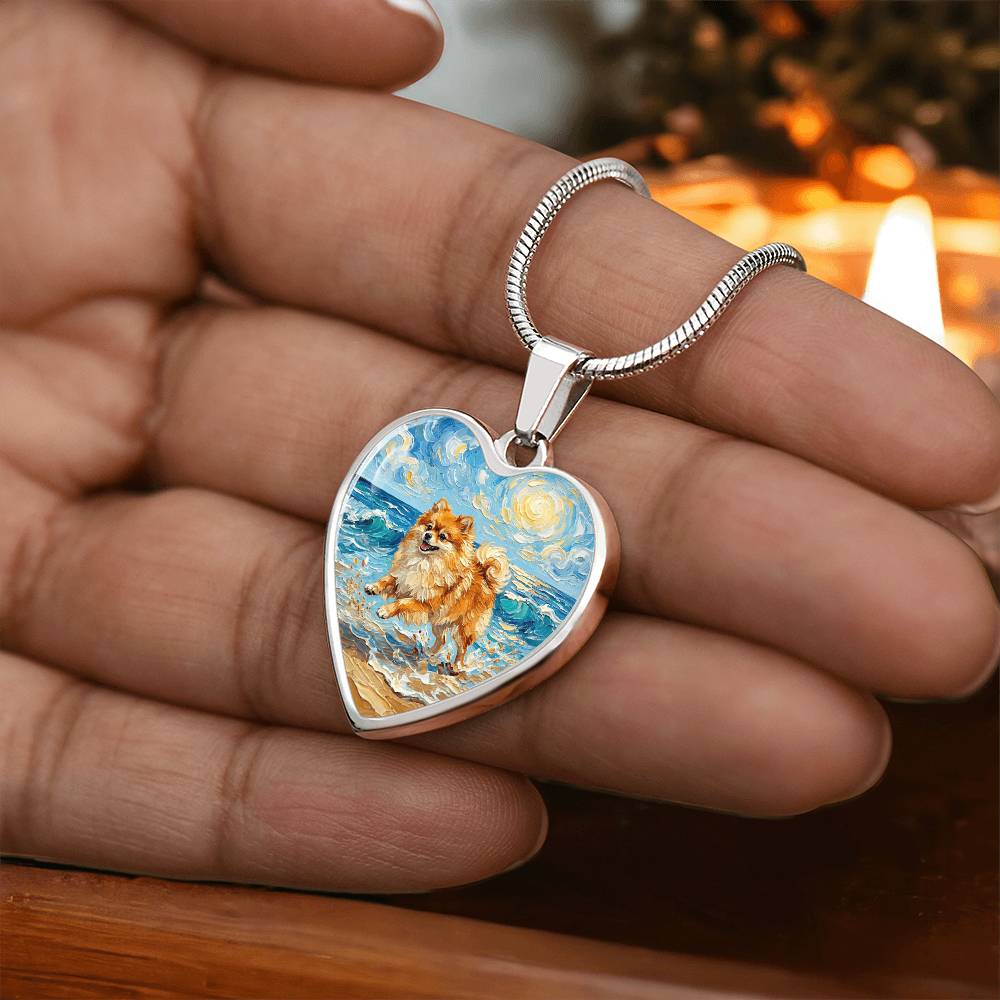 Beach Day - Pomeranian Heart Necklace