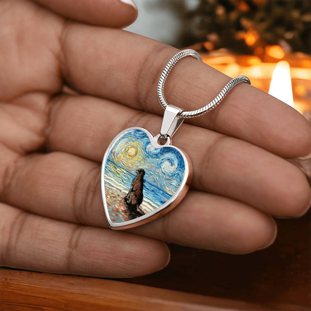 Beach Days - Chocolate Labrador Starry Night Heart Necklace