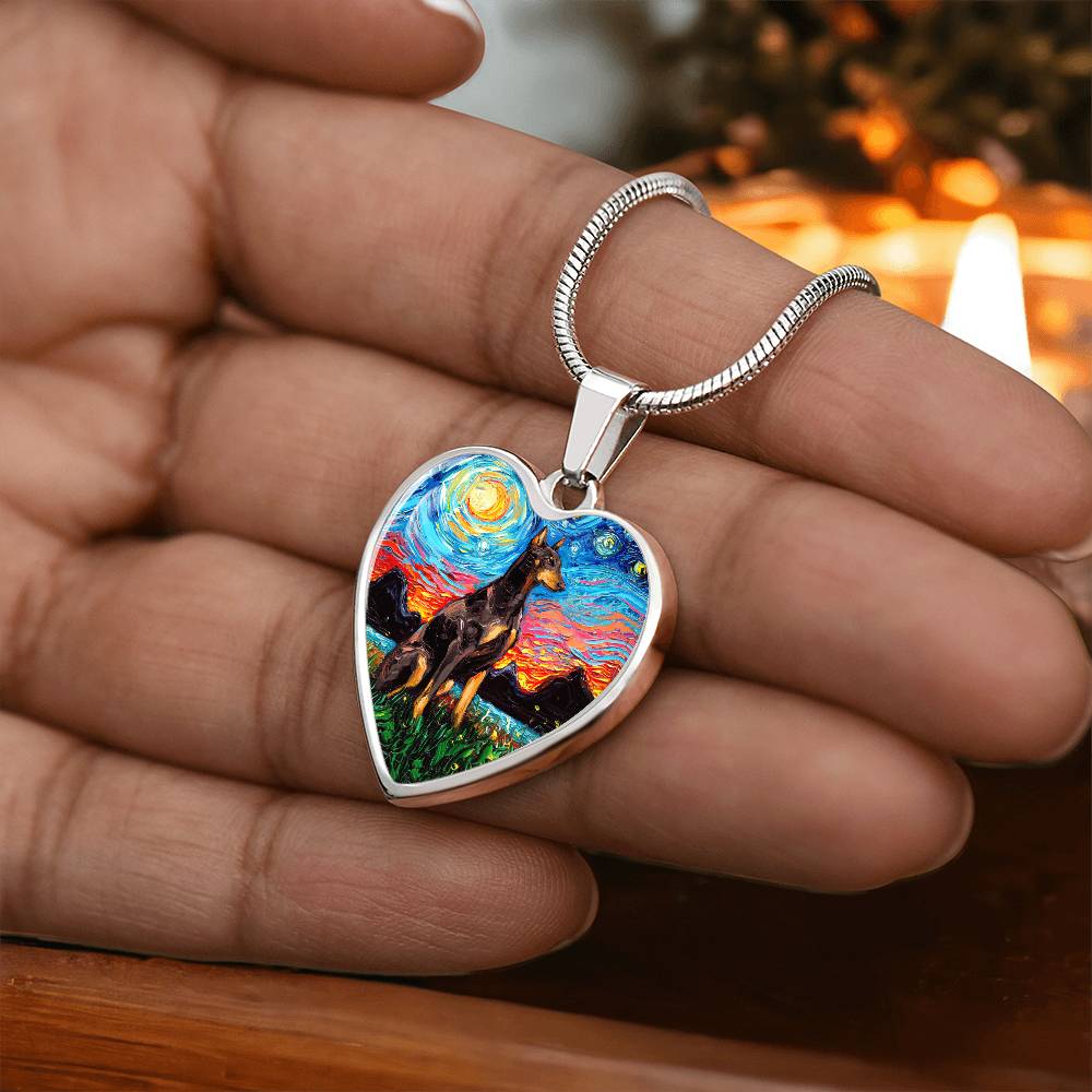 Red Doberman Starry Night Heart Necklace