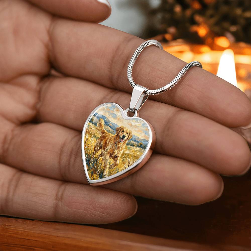 Happy Golden Retriever Heart Necklace