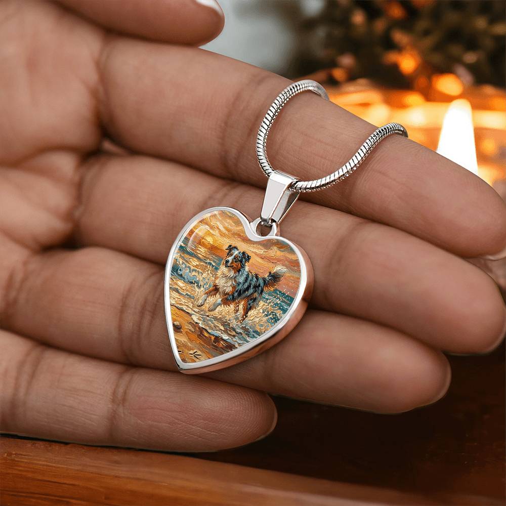 Beach Day - Merle Australian Shepherd Heart Necklace