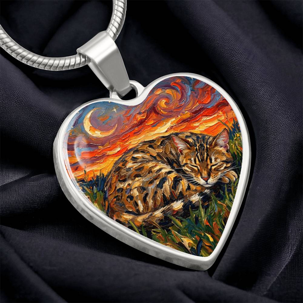 Sleepy Egyptian Mau Night Heart Necklace