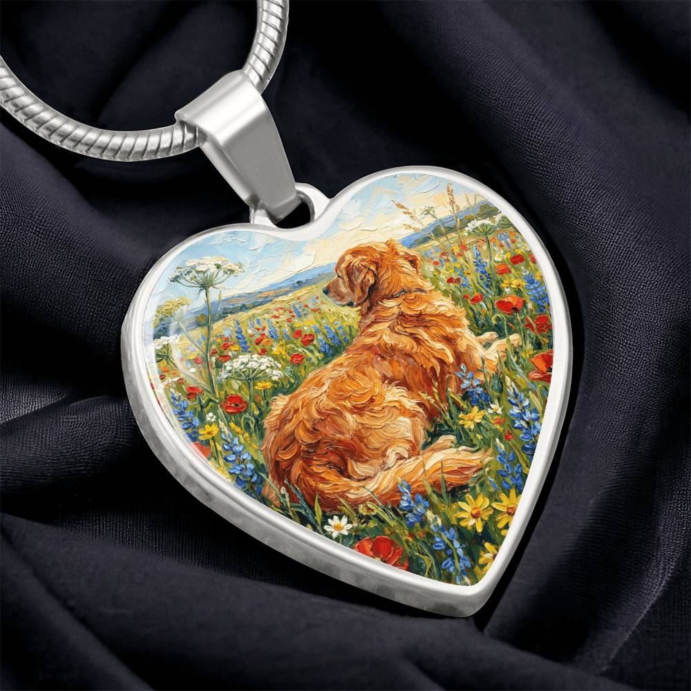 Amongst The Flowers - Golden Retriever Heart Necklace