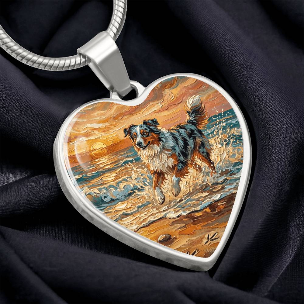 Beach Day - Merle Australian Shepherd Heart Necklace