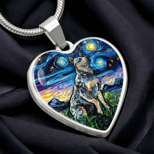 Blue Heeler Starry Night Heart Necklace
