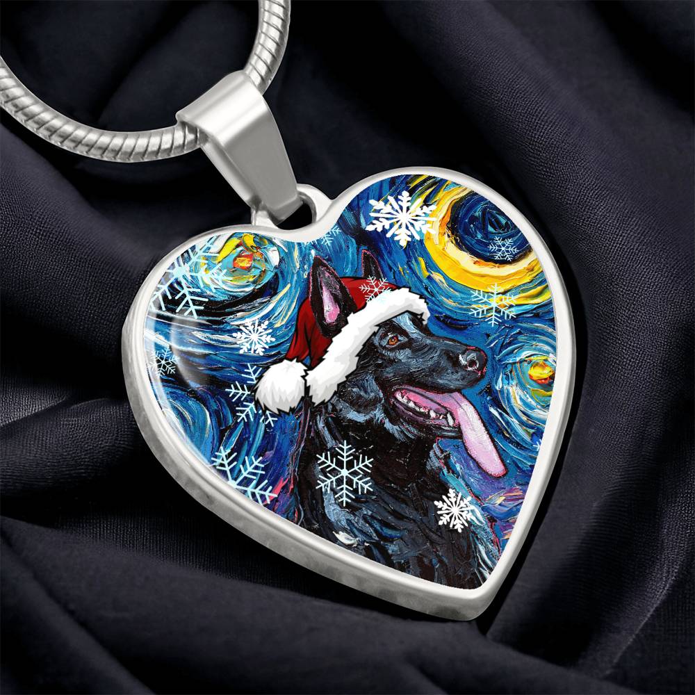 Black German Shepherd Christmas Heart Necklace