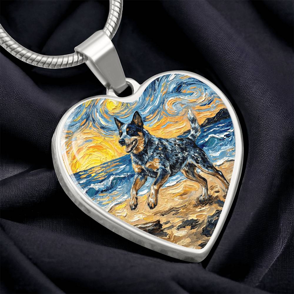 Frolicking Blue Heeler Heart Necklace