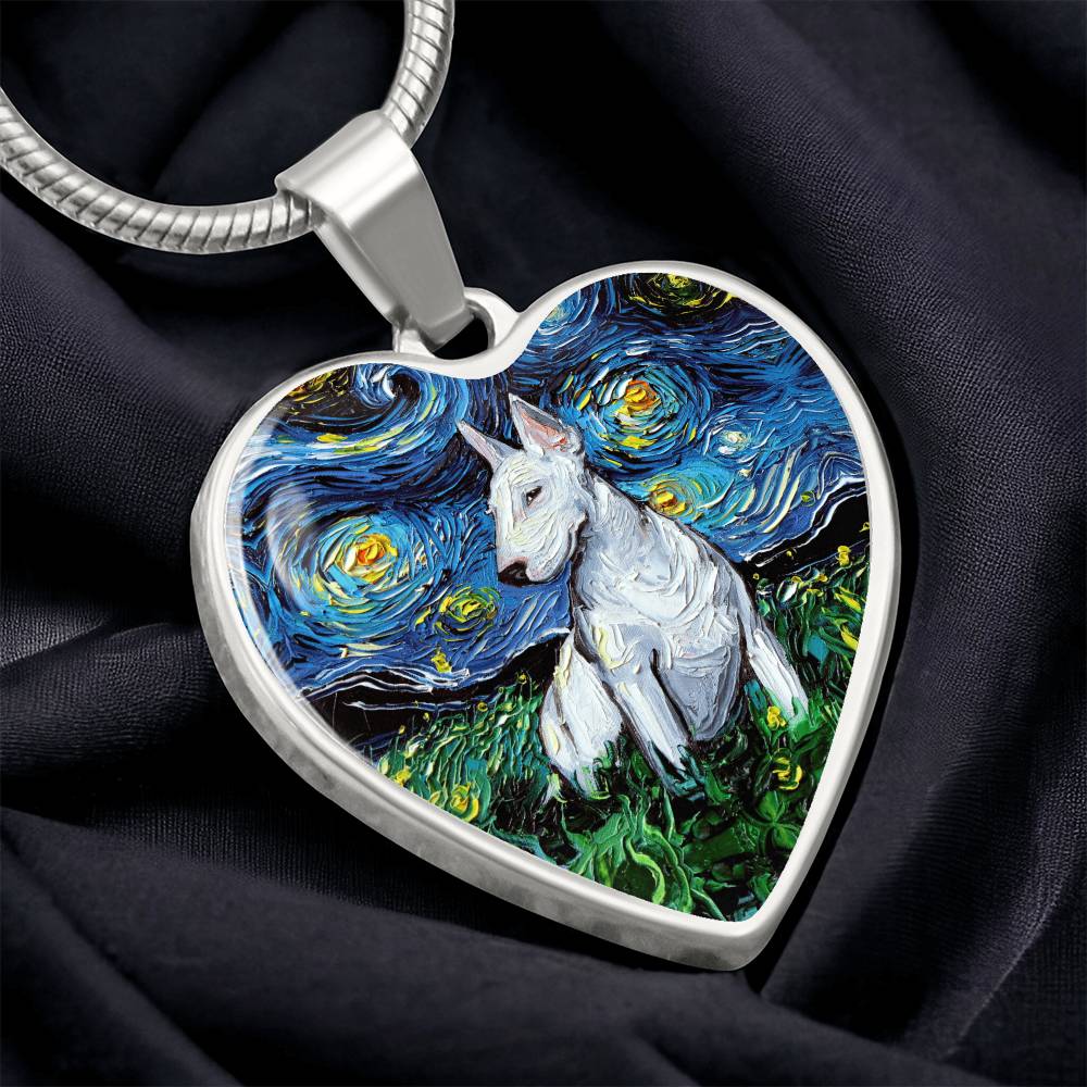 Bull Terrier Starry Night Heart Necklace