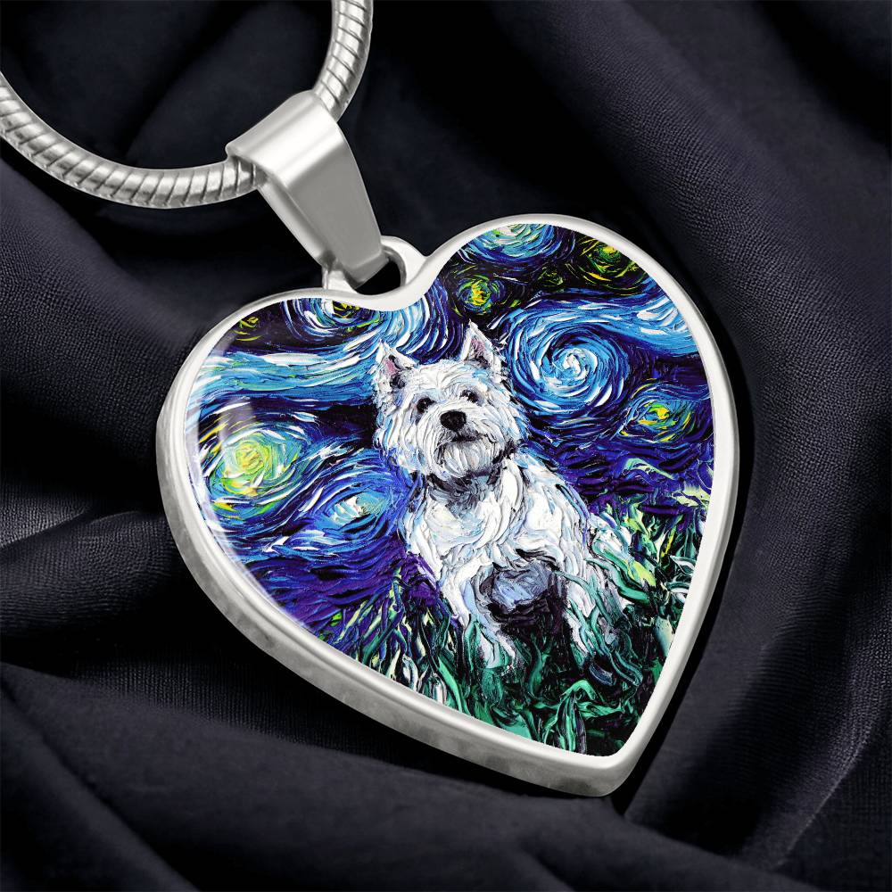 West Highland Terrier Starry Night Heart Necklace