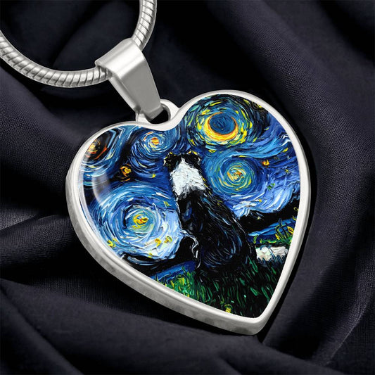 Border Collie Starry Night Heart Necklace