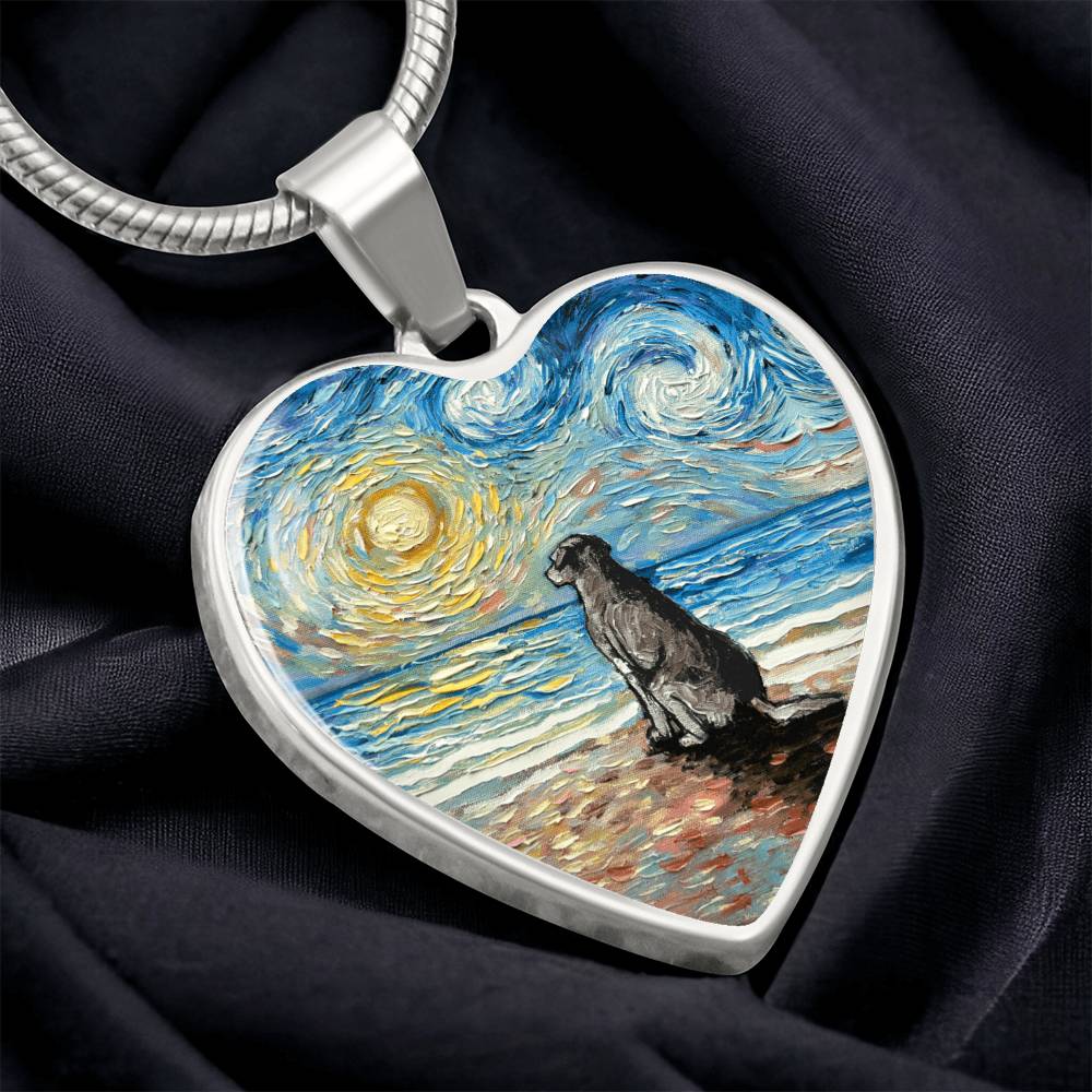 Beach Days - Silver Labrador Starry Night Heart Necklace
