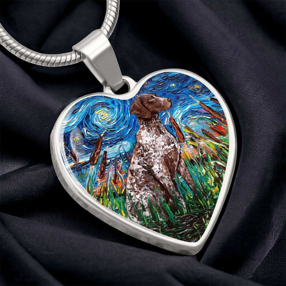 Brown German Short Hair Pointer Starry Night Heart Pendant