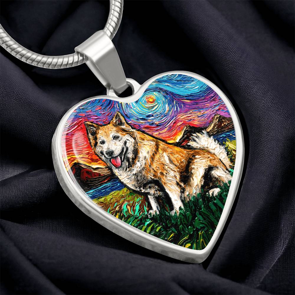 Icelandic Sheepdog Starry Night Heart Necklace