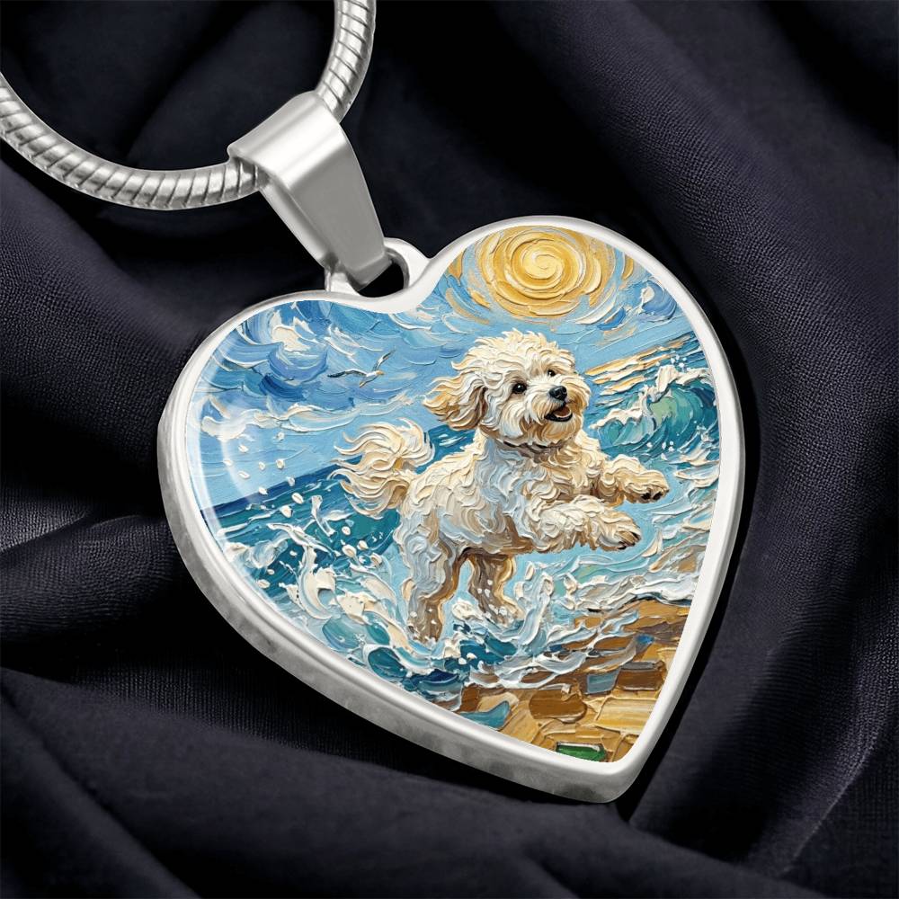 Beach Day - Bichon Frise 2 Heart Necklace