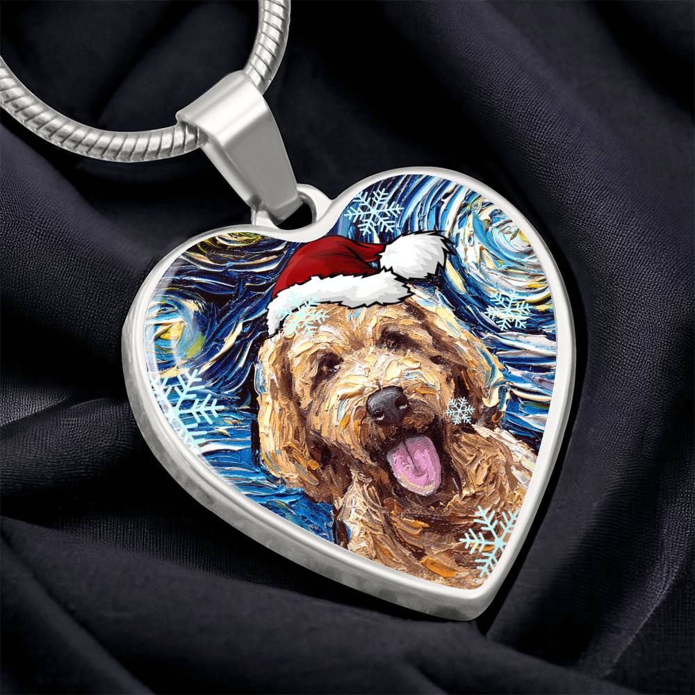 Goldendoodle Christmas Heart Necklace