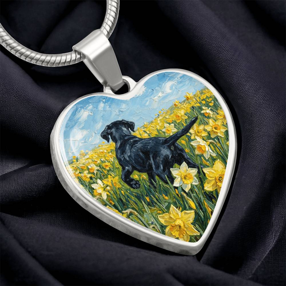 Amongst The Flowers - Black Labrador Heart Necklace