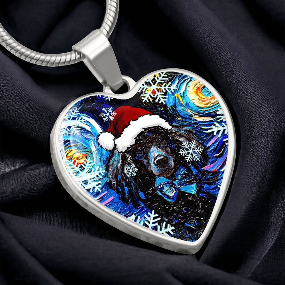 Santa Black Poodle Heart Necklace